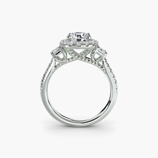 Bague trois pierres avec halo 2
